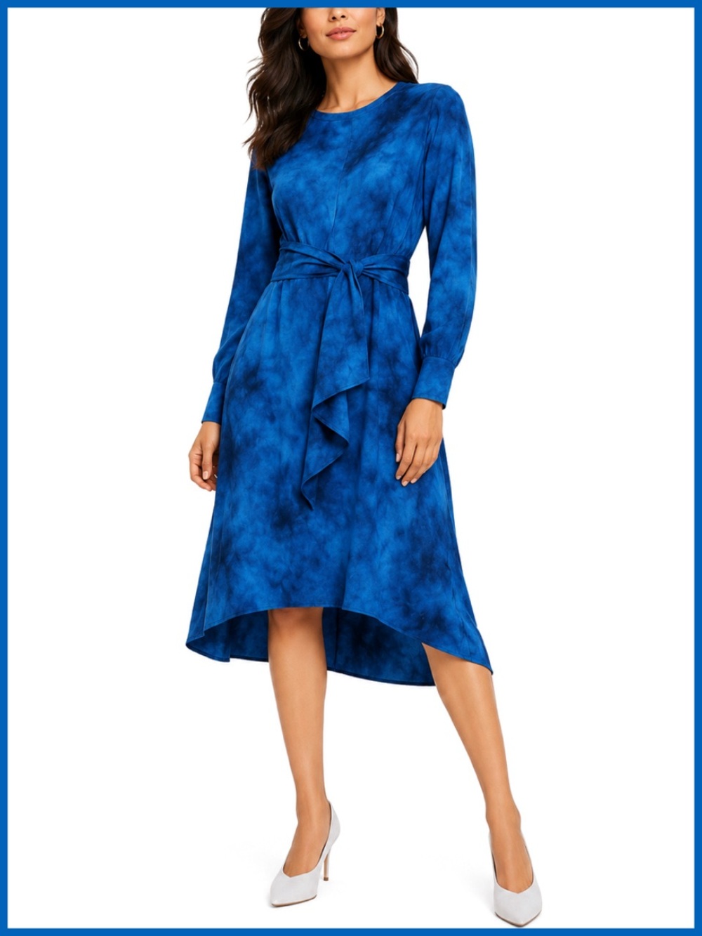 Mango Blue Black Tie-Dye Print Midi Dress